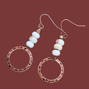 Handmade Jasper Bead & Copper Hoop Drop Earrings #409